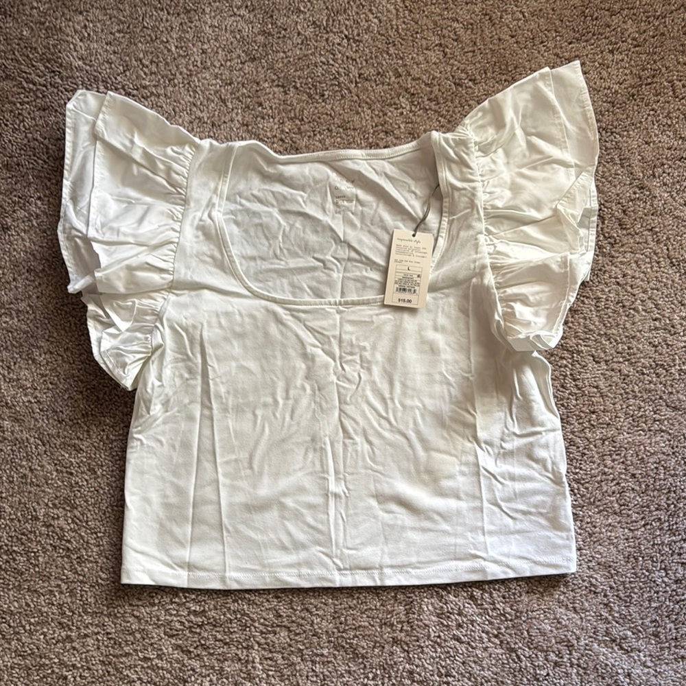 A New Day White Flutter Sleeve Ruffled Blouse